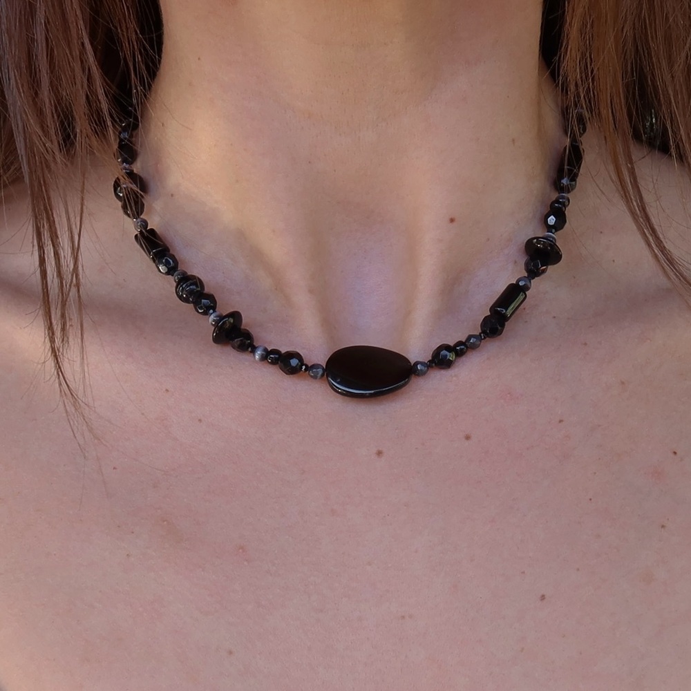 Handmade Black Onyx & Tiger’s Eye Necklace | Gold Toggle |